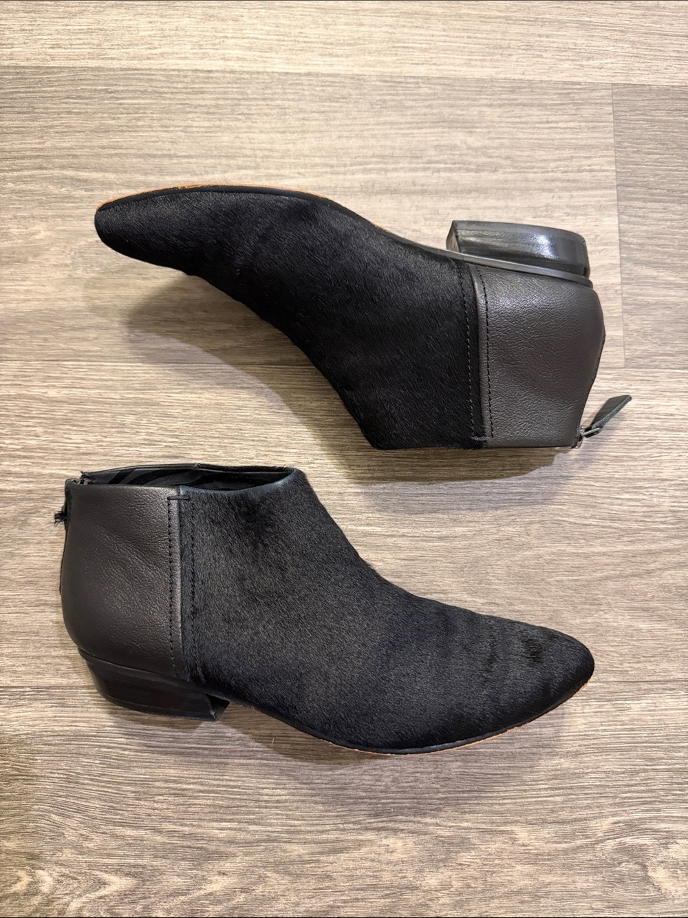 Naked Feet "Petty" Black leather Calf Hair Ankle Boots size 7.5
